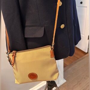 Vintage Dooney & Bourke Crossbody Canvas Bag, Tan and Natural Leather